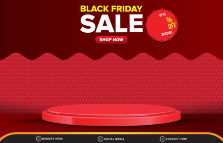 black friday sale discount template banner with blank space 3d podium for product sale with abstract gradient red background designのイラスト素材