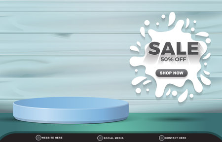 elegant sale discount template banner with blank space 3d podium for product sale with abstract gradient blue and white background designのイラスト素材