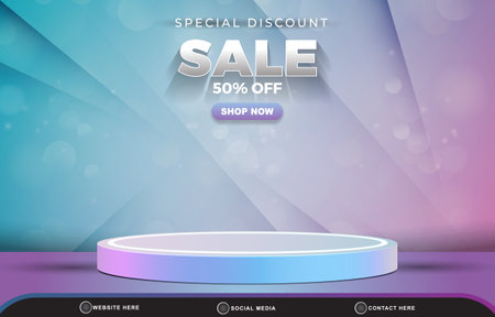 special discount sale template banner with blank space 3d podium for product sale with abstract gradient blue and purple background designのイラスト素材