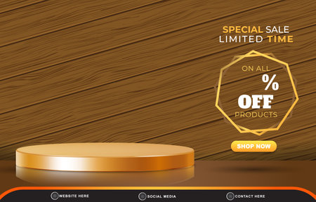 limited special sale template banner with blank space 3d podium for product sale with abstract gradient brown background designのイラスト素材