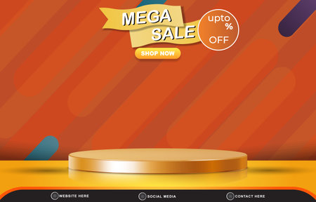 mega sale discount template banner with blank space 3d podium for product sale with abstract gradient brown and orange background designのイラスト素材