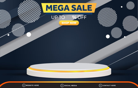 mega sale discount template banner with blank space 3d podium for product sale with abstract gradient dark blue background designのイラスト素材