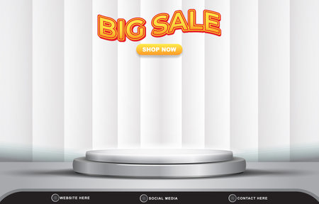 elegant big sale discount template banner with blank space 3d podium for product sale with abstract gradient grey and white background designのイラスト素材