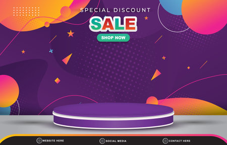 special discount sale template banner with blank space 3d podium for product sale with abstract gradient purple background designのイラスト素材