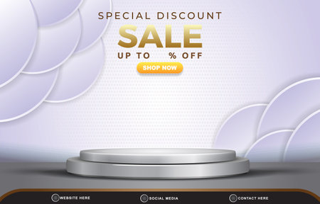 special discount sale template banner with blank space 3d podium for product sale with abstract gradient white and silver background designのイラスト素材