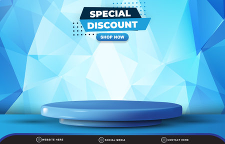 special discount sale template banner with blank space 3d podium for product sale with abstract gradient blue and white background designのイラスト素材