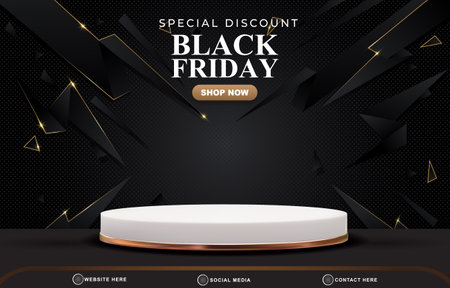 special discount black friday sale template banner with blank space 3d podium for product sale with abstract gradient black background designのイラスト素材