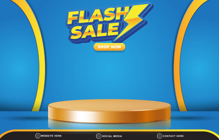 flash sale discount template banner with blank space 3d podium for product sale with abstract gradient blue and yellow background designのイラスト素材