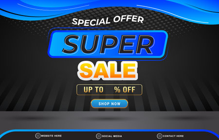 elegant special offer super sale discount template banner with blank space for product sale with abstract gradient black and blue background designのイラスト素材