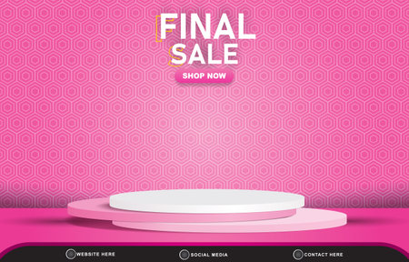 final sale discount template banner with blank space 3d podium for product sale with abstract gradient pink background designのイラスト素材