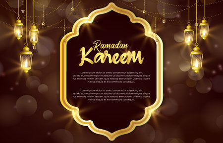 ramadan kareem 2023 with beautiful shiny luxury islamic ornament and abstract gradient brown and golden background designのイラスト素材