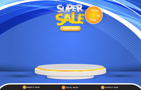 super sale discount template banner with blank space 3d podium for product sale with abstract gradient blue background designのイラスト素材