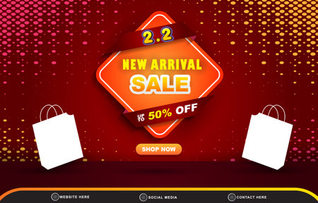02.02 new arrival sale template banner with blank space 3d podium for product sale with abstract gradient red background designのイラスト素材
