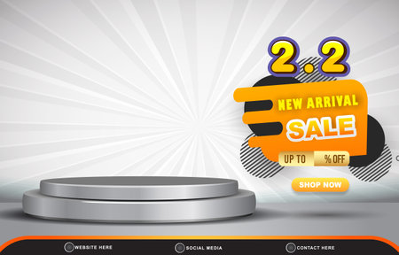 02.02 new arrival discount sale template banner with blank space 3d podium for product sale with abstract gradient white background designのイラスト素材