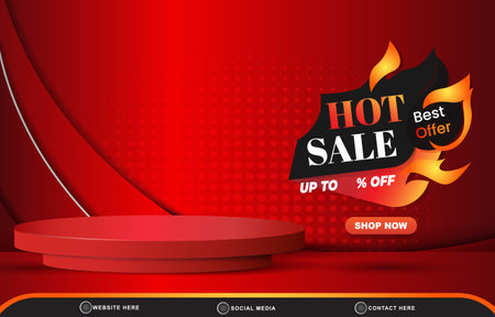 hot sale best offer discount template banner with blank space 3d podium for product sale with abstract gradient red background designのイラスト素材