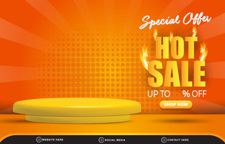 special offer hot sale template banner with blank space 3d podium for product sale with abstract gradient orange and yellow background designのイラスト素材