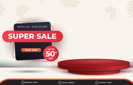 special discount super sale template banner with blank space 3d podium for product sale with abstract gradient white background designのイラスト素材