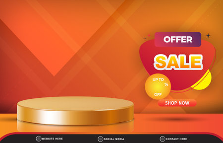 offer sale discount template banner with blank space 3d podium for product sale with abstract gradient orange and red background designのイラスト素材