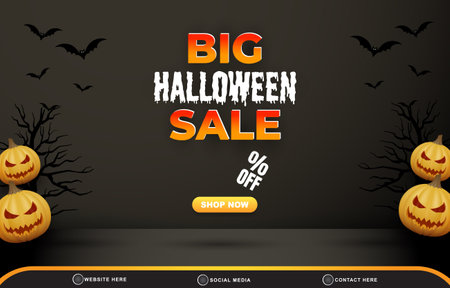 halloween big sale discount template banner with blank space for product sale with abstract gradient black background designのイラスト素材