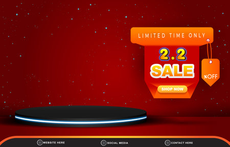 limited 02.02 sale template banner with blank space 3d podium for product sale with abstract gradient red and orange background designのイラスト素材