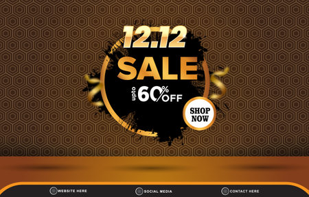 12.12 sale discount social media post tempate banner with blank space 3d podium for product sale with abstract gradient brown backgroundのイラスト素材
