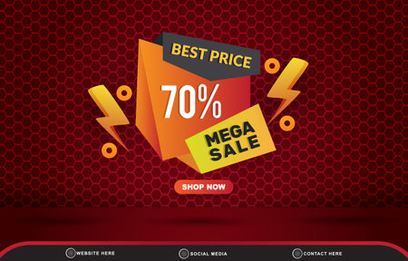 best price mega sale discount social media template banner post with blank space for product sale with abstract gradient red backgroundのイラスト素材