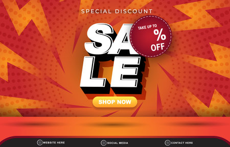 special discount sale template banner with blank space for product sale with abstract gradient red and orange background designのイラスト素材