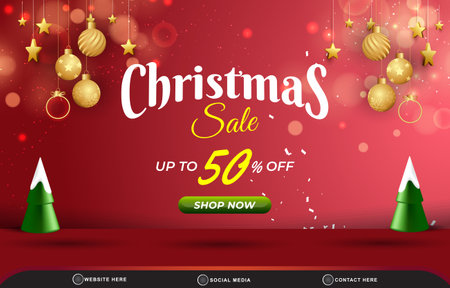 christmas sale discount template banner with blank space for product sale with abstract gradient red background designのイラスト素材