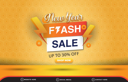 new year flash sale discount social media template banner with blank space for product sale with abstract gradient orange background designのイラスト素材