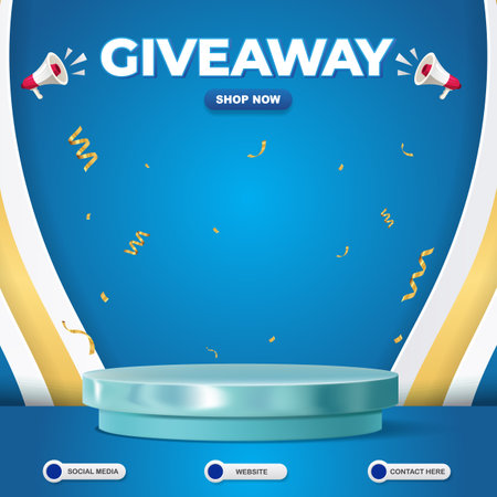 elegant giveaway social media template banner post with blank space 3d podium for product sale with abstract gradient blue background designのイラスト素材