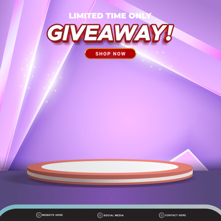limited giveaway sale banner social media template post with blank space 3d podium for product with abstract purple and pink gradient background designのイラスト素材