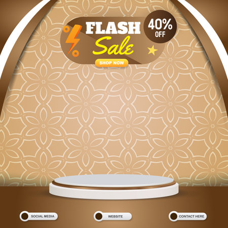 flash sale discount social media template banner post with blank space 3d podium for product sale with abstract gradient brown background designのイラスト素材