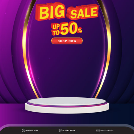 super sale banner social media template post with blank space 3d podium for product with abstract purple gradient background designのイラスト素材