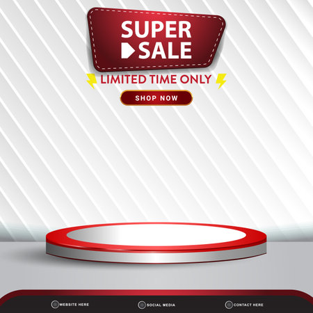 limited super sale banner social media template post with blank space 3d podium for product with abstract white gradient background designのイラスト素材