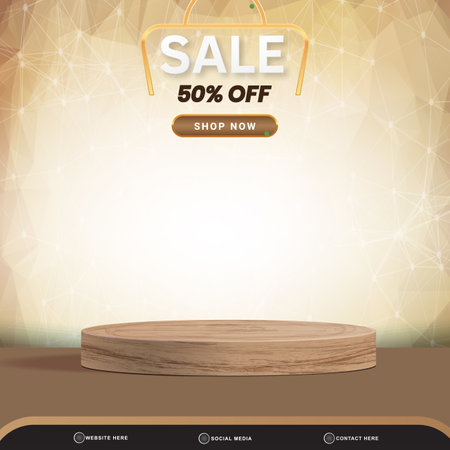 sale discount banner for social media template post with blank space 3d podium for product with abstract brown and white gradient background designのイラスト素材