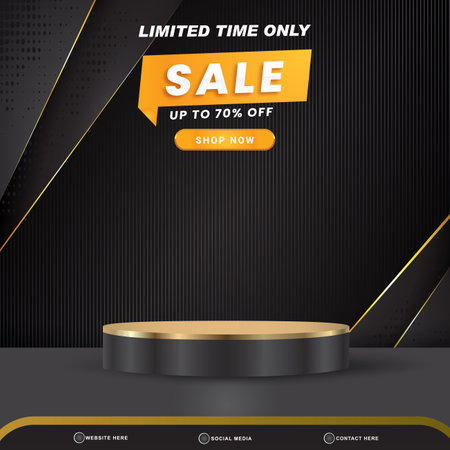 limited sale banner for social media template post with blank space 3d podium for product with abstract black gradient backgroundのイラスト素材