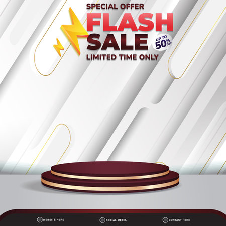 flash sale discount banner social media template post with blank space 3d podium for product with abstract white gradient background designのイラスト素材