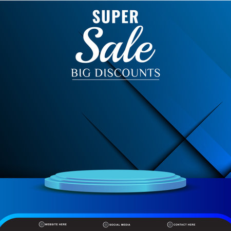 super sale banner social media template post with blank space podium for product with gradient dark blue backgroundのイラスト素材