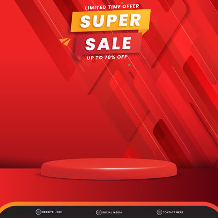 limited super sale banner social media template post with blank space 3d podium for product with abstract gradient red background designのイラスト素材