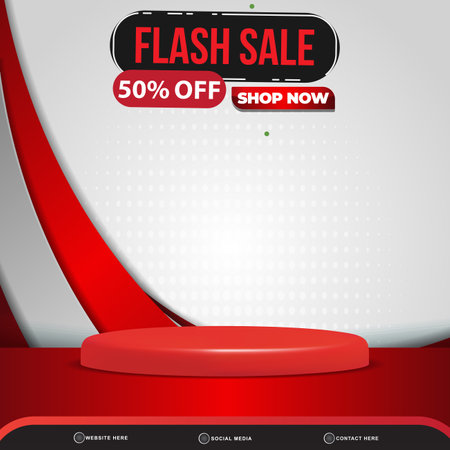 modern flash sale banner social media template post with blank space 3d podium for product with abstract gradient red and white background designのイラスト素材