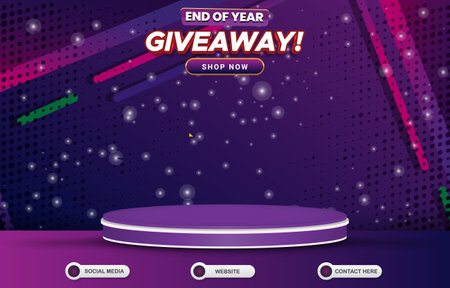 modern end of year giveaway banner with blank space with 3d podium for product with gradient purple and blue background designのイラスト素材