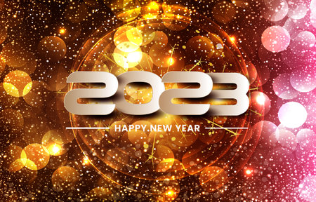 beautiful happy new year 2023 with pink and red sparkle luxury shiny background design
