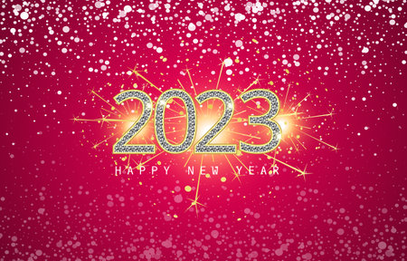 beautiful happy new year 2023 with pink and purple sparkle luxury shiny background design