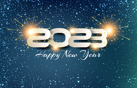 happy new year 2023 with dark blue sparkle luxury shiny background design