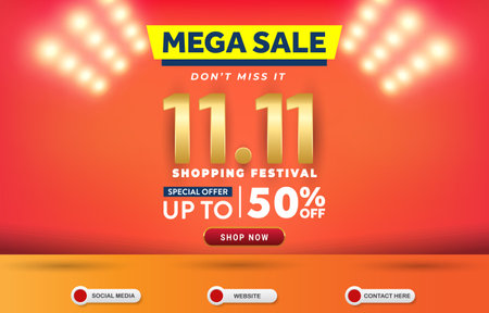 11.11 mega sale of november template banner with blank space for product with abstract orange...