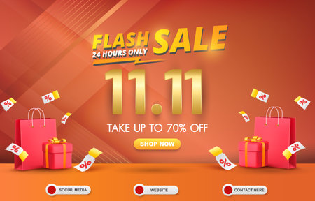 11.11 flash sale of november template banner with blank space for product with abstract brown and orange gradient background designのイラスト素材
