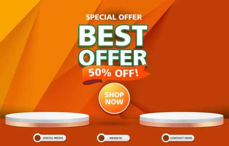 special offer best offer template banner with blank space 3d podium for product with abstract orange and yellow background designのイラスト素材