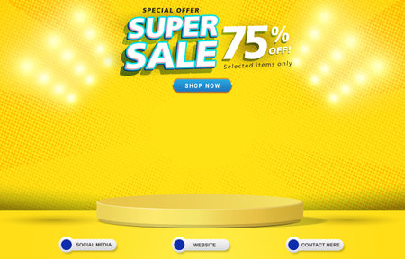 special offer super sale template banner with blank space 3d podium for product with abstract yellow background designのイラスト素材