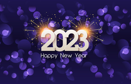 elegant happy year 2023 with colorful sparkle luxury shiny with abstract dark blue gradient...