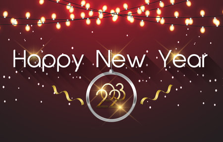 elegant happy new year 2023 with colorful sparkle luxury shiny with abstract dark red luxury...